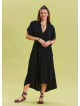 V Neck Gathered Detailed Black Casual Dress 4532